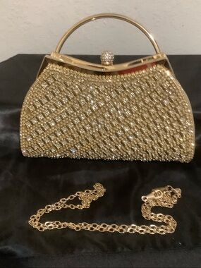 Gold Crystal Evening Clutch Handbag